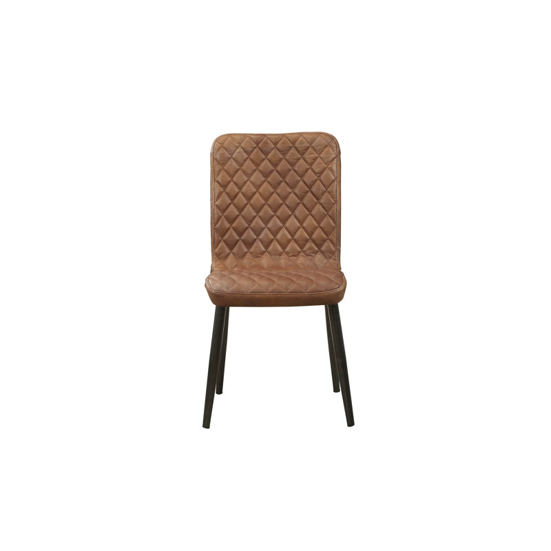 Low-Profile Vintage Chocolate Leather Side Chair with Metal Legs