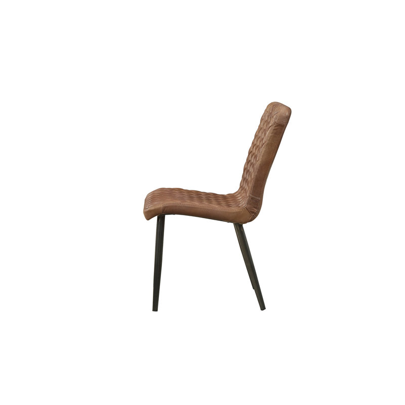 Low-Profile Vintage Chocolate Leather Side Chair with Metal Legs