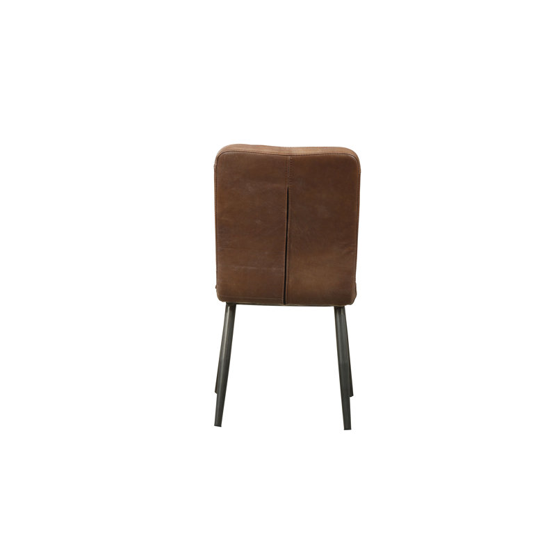 Low-Profile Vintage Chocolate Leather Side Chair with Metal Legs