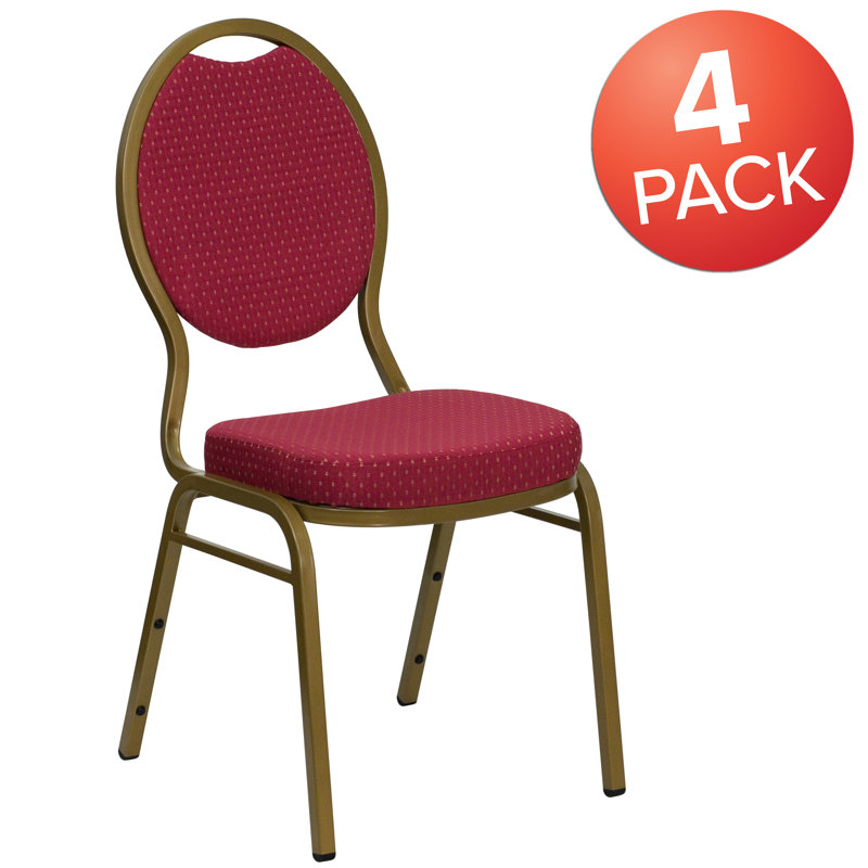 Elegant Teardrop Back Stacking Banquet Chair in Burgundy with Gold Metal Frame