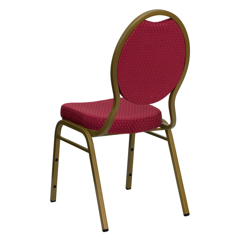 Elegant Teardrop Back Stacking Banquet Chair in Burgundy with Gold Metal Frame