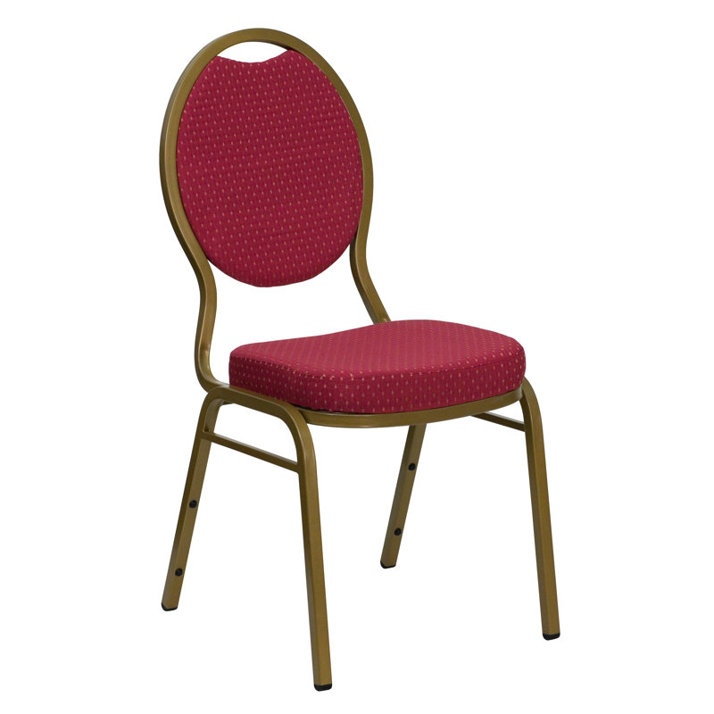 Elegant Teardrop Back Stacking Banquet Chair in Burgundy with Gold Metal Frame