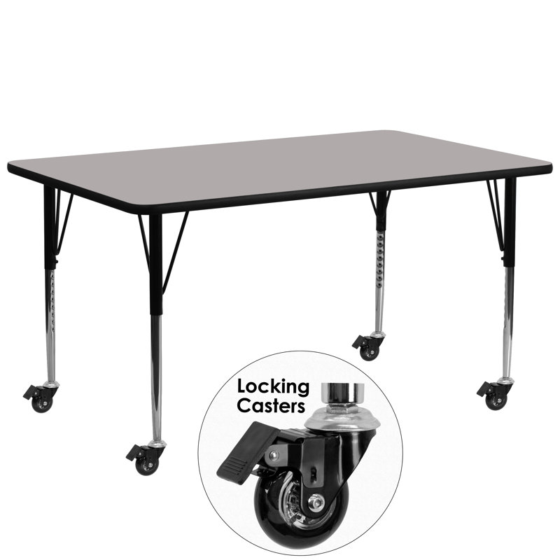 Gray Rectangular Adjustable Laminate Activity Table with Wheels