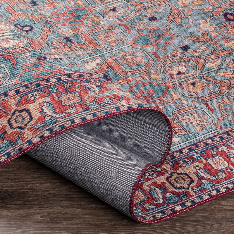 Emi Easy Care Washable Red Synthetic Rectangular Rug