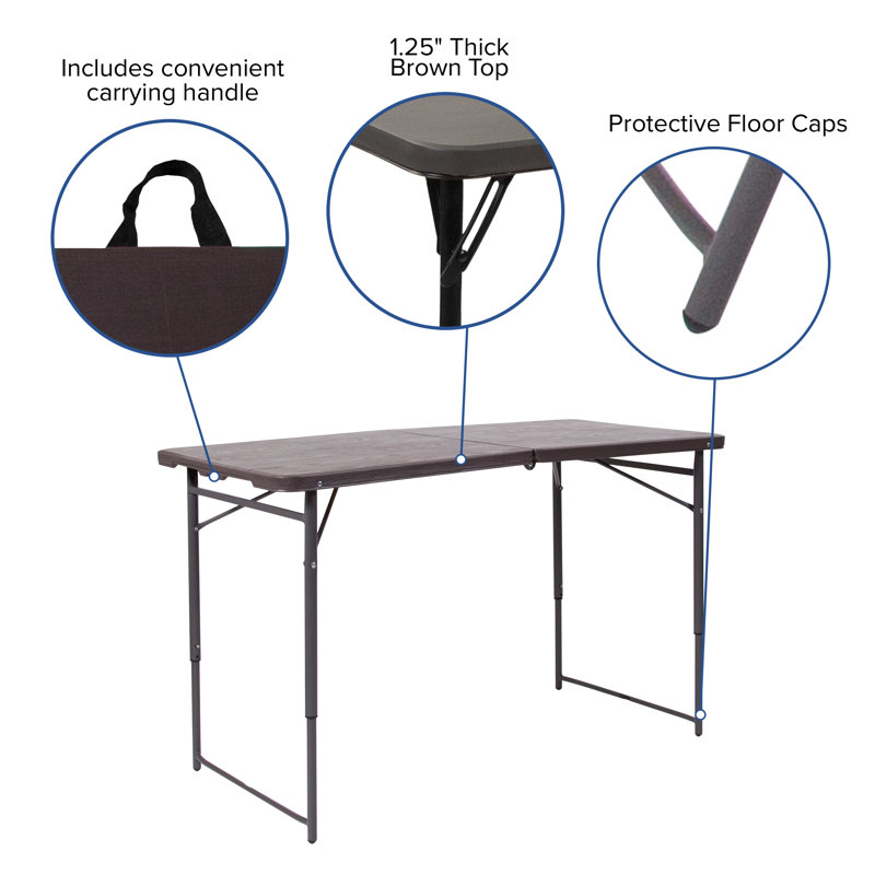 Adjustable Gray Metal and Brown Plastic Bi-Fold Portable Table