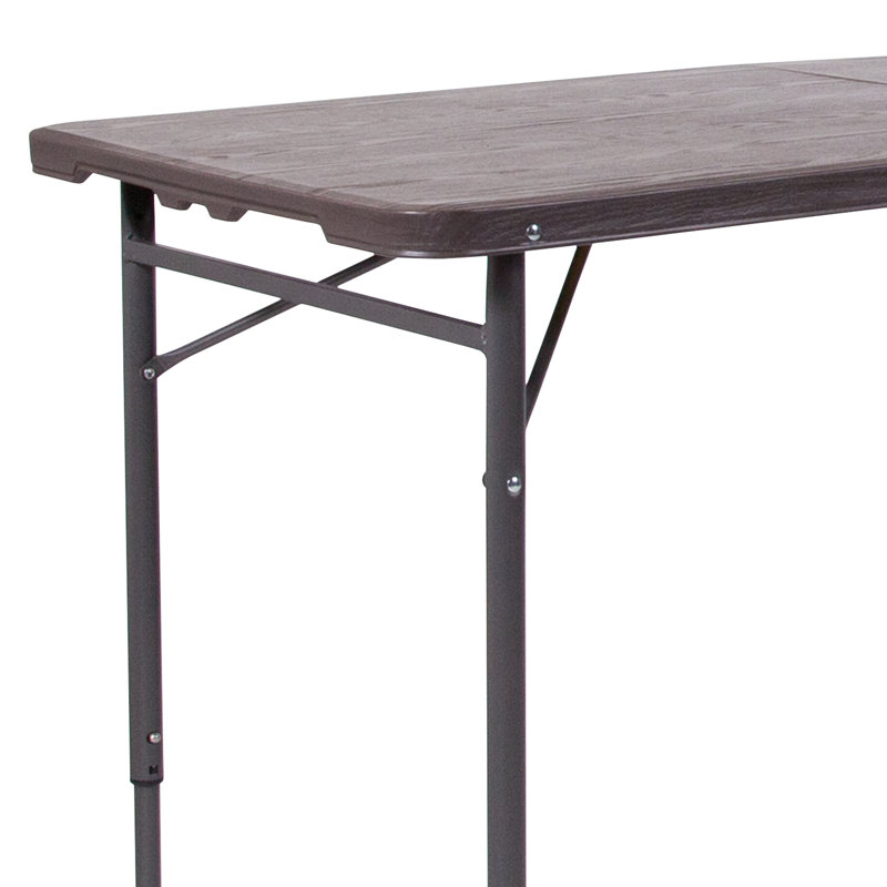 Adjustable Gray Metal and Brown Plastic Bi-Fold Portable Table
