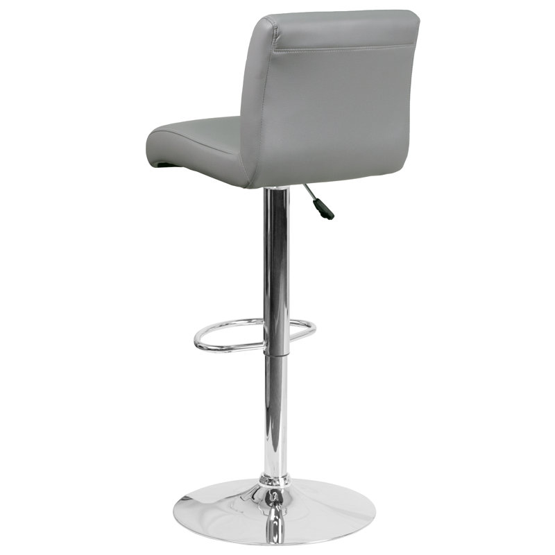 Gray Adjustable Height Swivel Bar Stool with Vinyl Seat