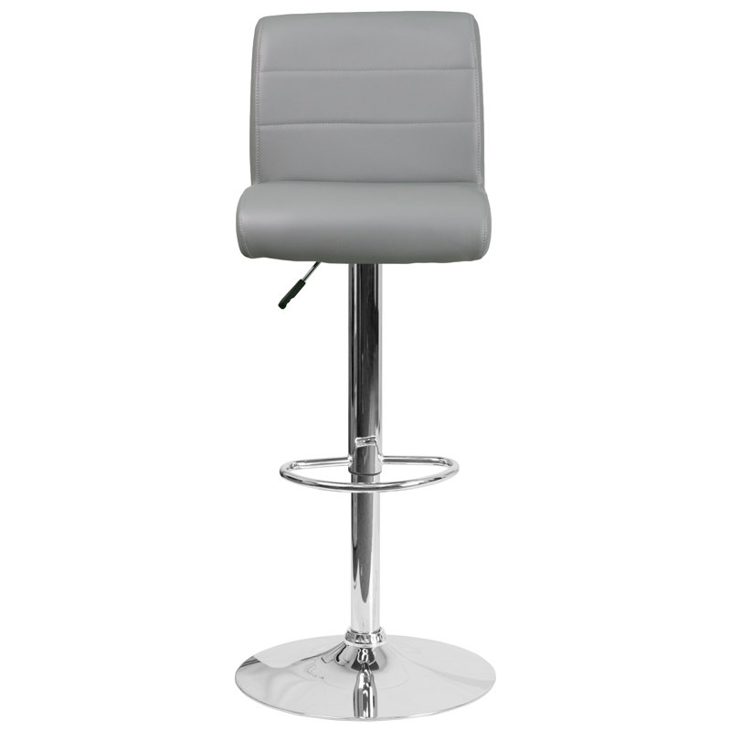 Gray Adjustable Height Swivel Bar Stool with Vinyl Seat