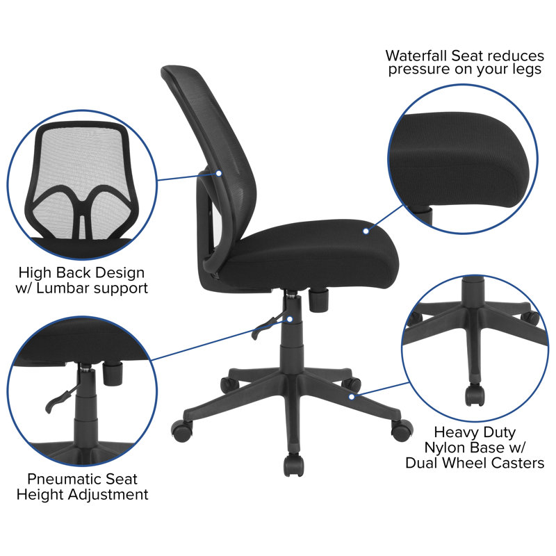 Ergonomic High-Back Armless Black Mesh Swivel Office Chair