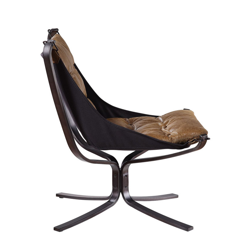 Vintage Coffee Top Grain Leather and Metal Accent Chair