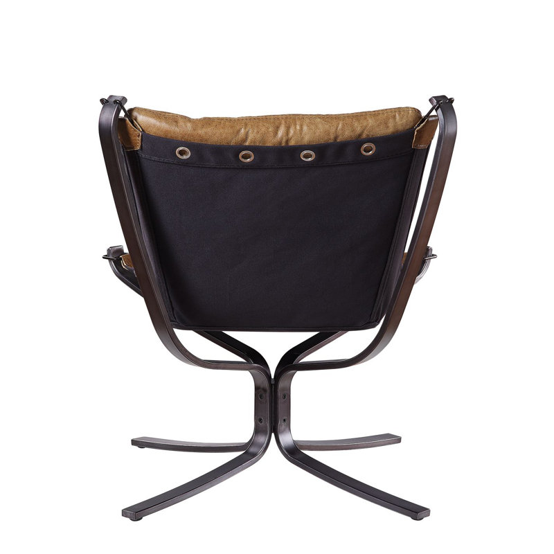 Vintage Coffee Top Grain Leather and Metal Accent Chair