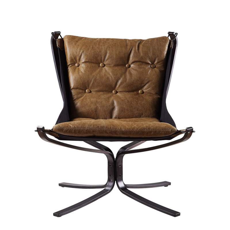 Vintage Coffee Top Grain Leather and Metal Accent Chair