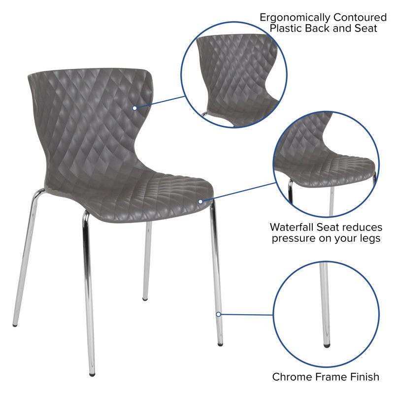 Quilted Diamond Gray Plastic Stackable Modern Chair