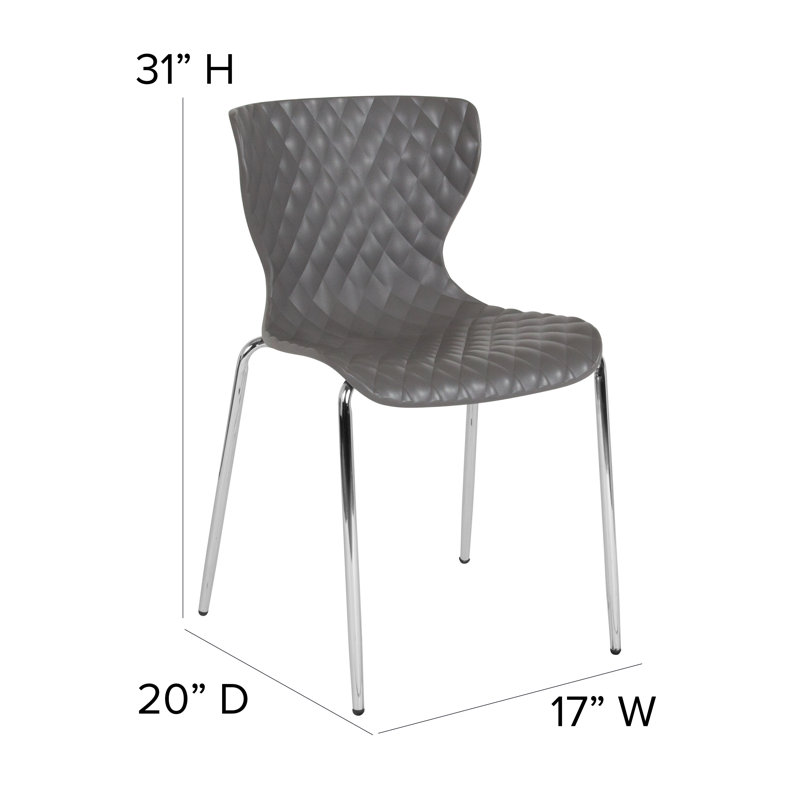 Quilted Diamond Gray Plastic Stackable Modern Chair