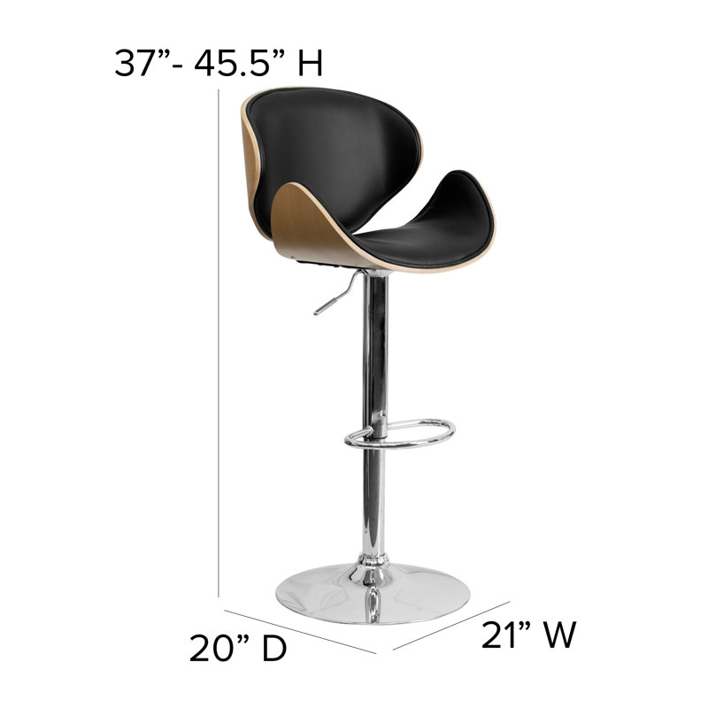 Retro Beechwood Finish Adjustable Swivel Barstool with Black Vinyl Seat