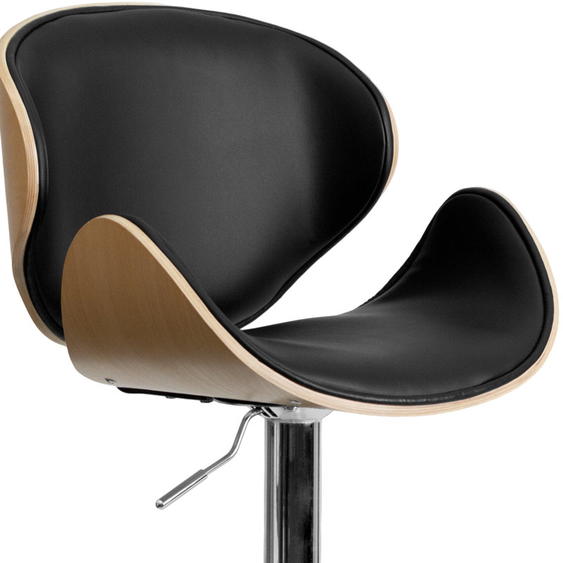 Retro Beechwood Finish Adjustable Swivel Barstool with Black Vinyl Seat