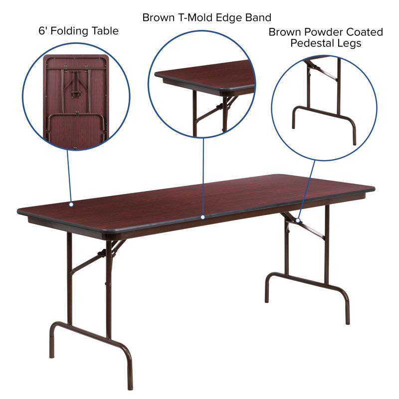 Elegant 72" Mahogany Laminate Folding Banquet Table with Metal Frame