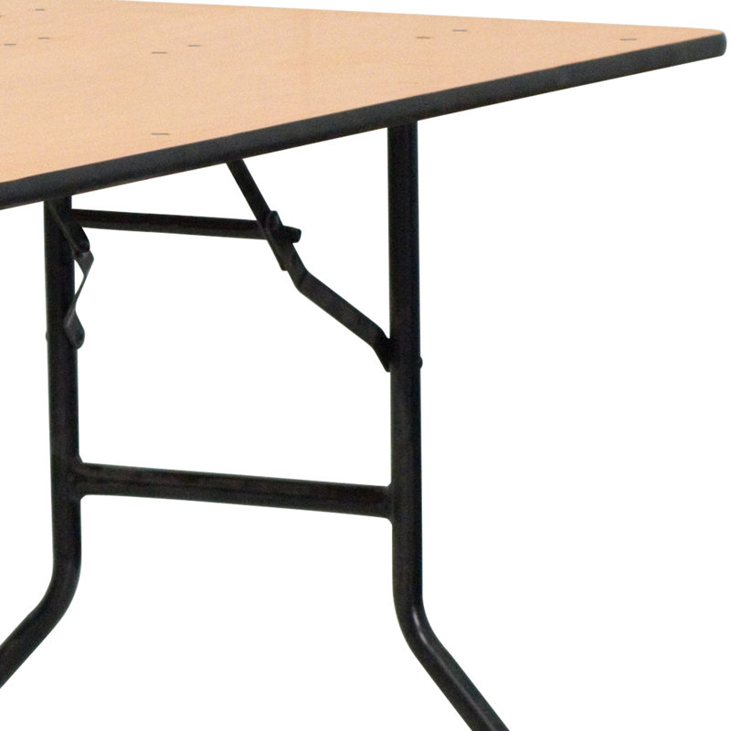 Elegant 72" Black Metal and Brown Wood Rectangular Folding Banquet Table