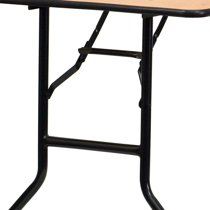 Elegant 72" Black Metal and Brown Wood Rectangular Folding Banquet Table