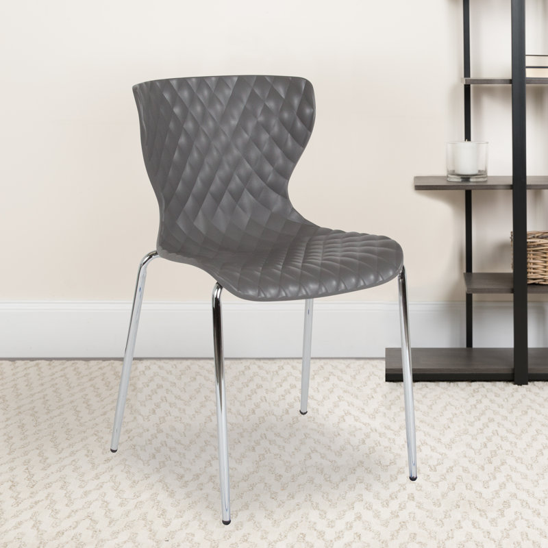 Quilted Diamond Gray Plastic Stackable Modern Chair
