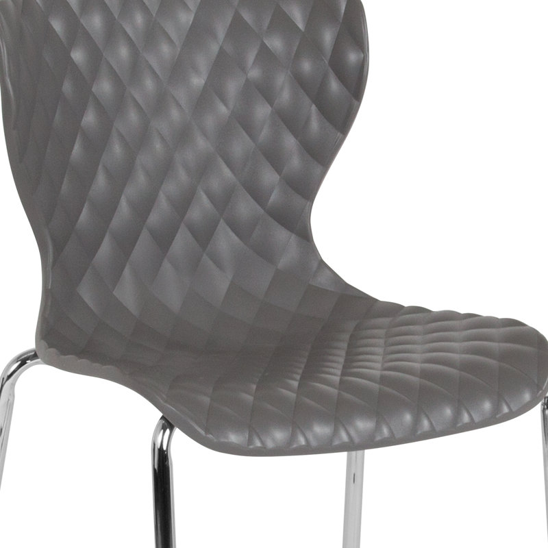 Quilted Diamond Gray Plastic Stackable Modern Chair