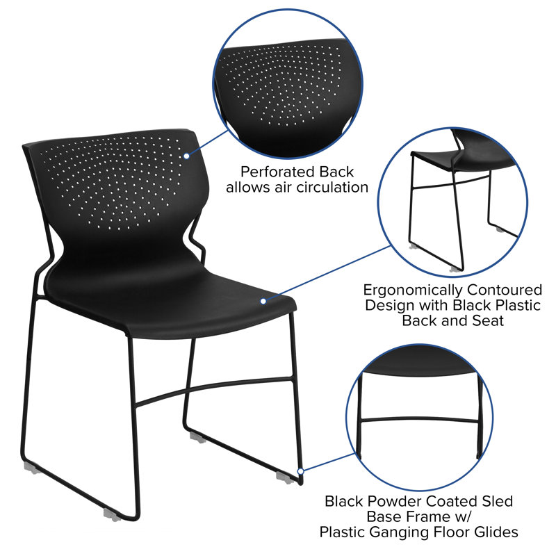 Black Metal Armless Stacking Chair with Perforated Back