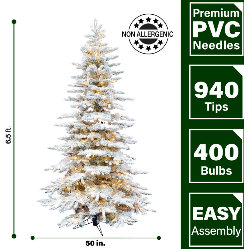 Mountain Pine 6.5' White Flocked Christmas Tree with Smart Lights