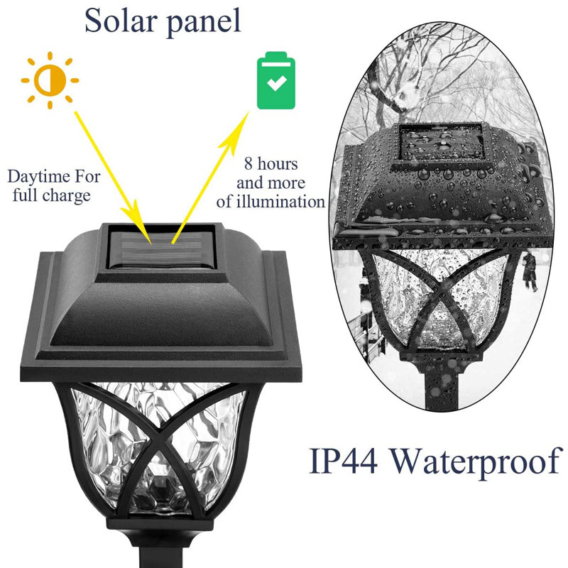 Black Solar LED Pathway Lights with Water-Ripple Design, 6-Pack