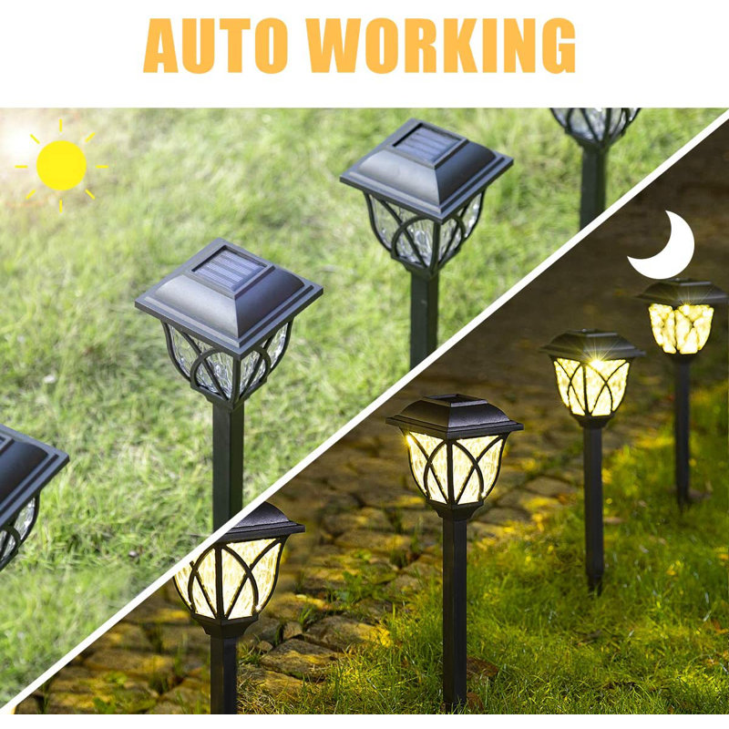 Black Solar LED Pathway Lights with Water-Ripple Design, 6-Pack
