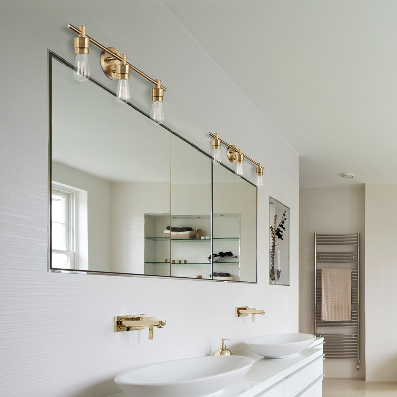 Alexandria Matte Brass 5-Piece Bathroom Set with 3-Light Vanity
