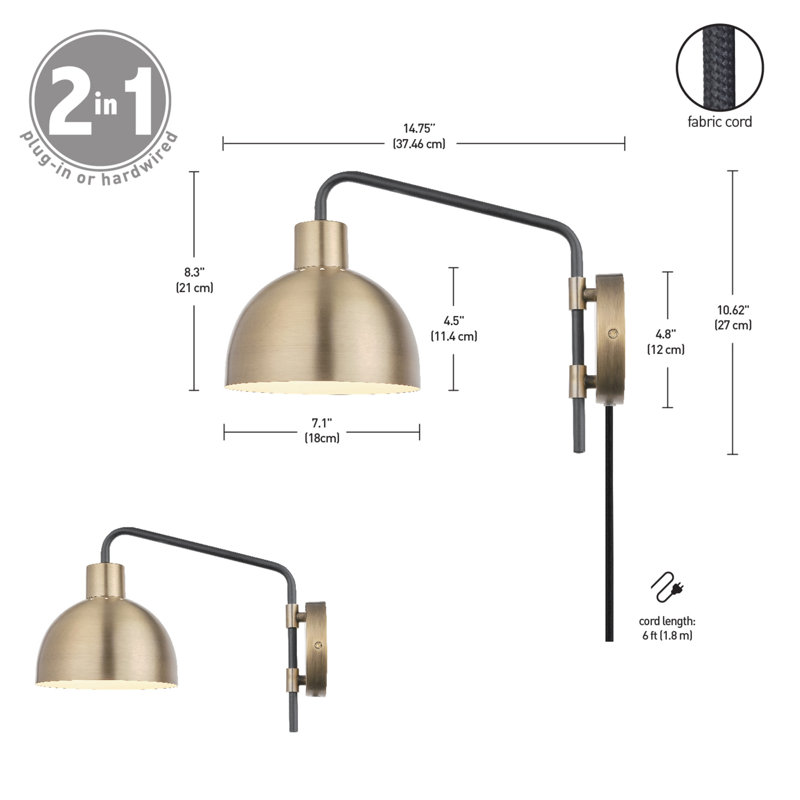Antique Brass and Black Plug-In Wall Sconce