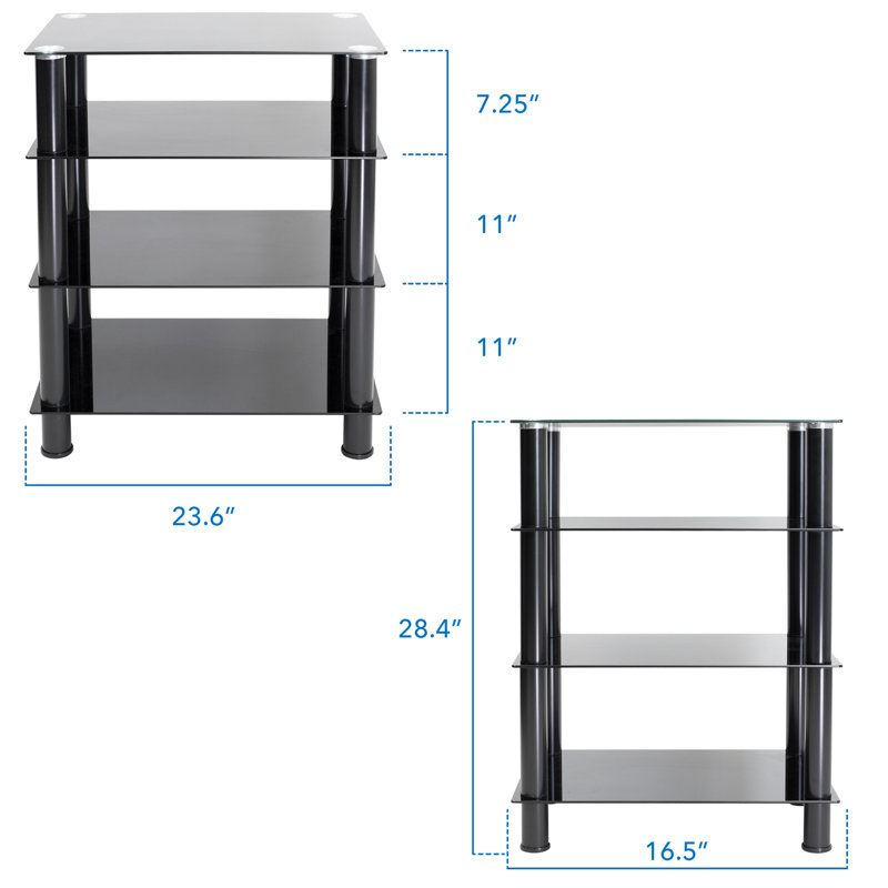 Black Tempered Glass 4-Shelf AV Media Stand
