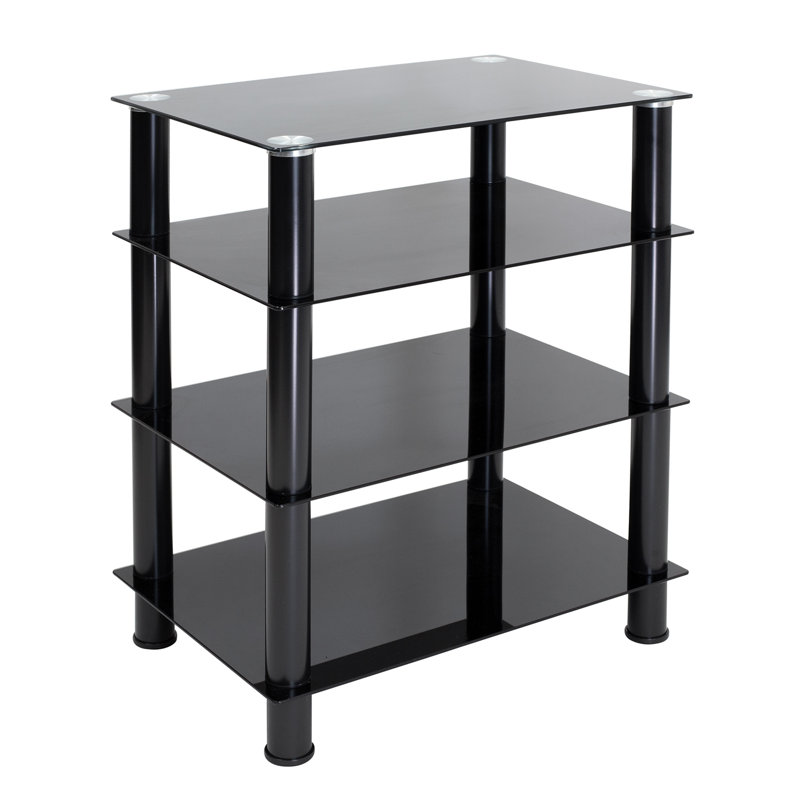 Black Tempered Glass 4-Shelf AV Media Stand