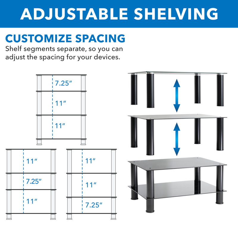 Black Tempered Glass 4-Shelf AV Media Stand