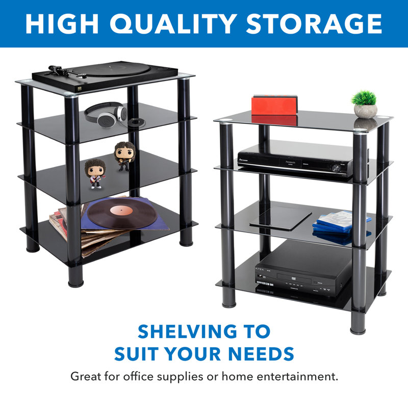 Black Tempered Glass 4-Shelf AV Media Stand