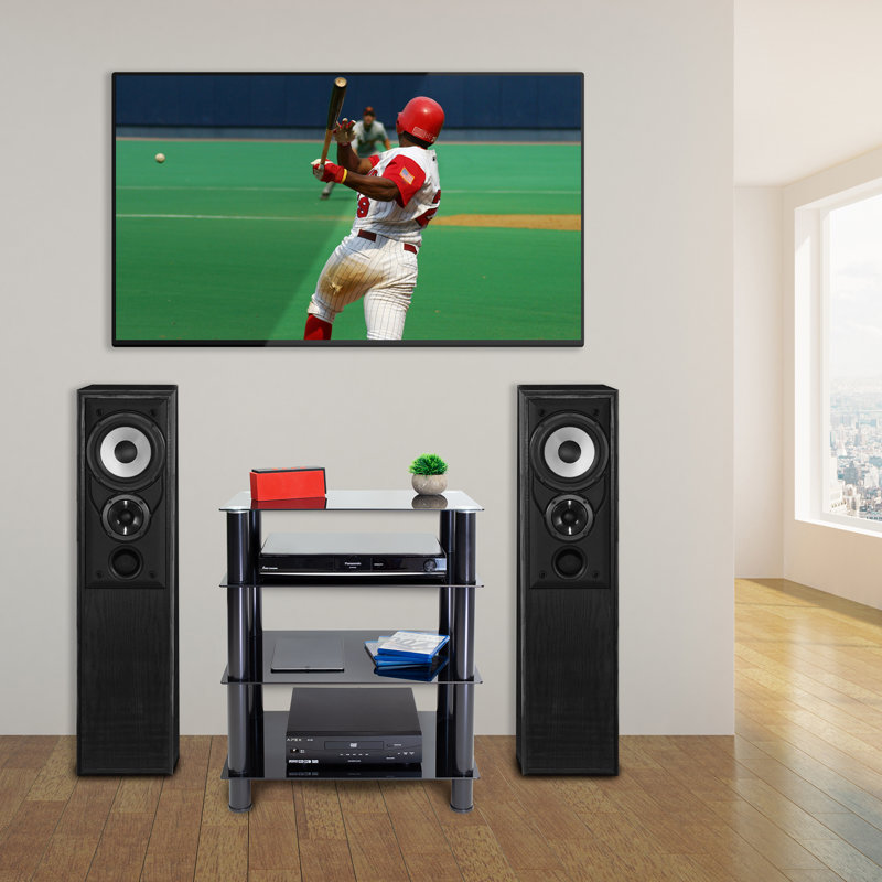 Black Tempered Glass 4-Shelf AV Media Stand