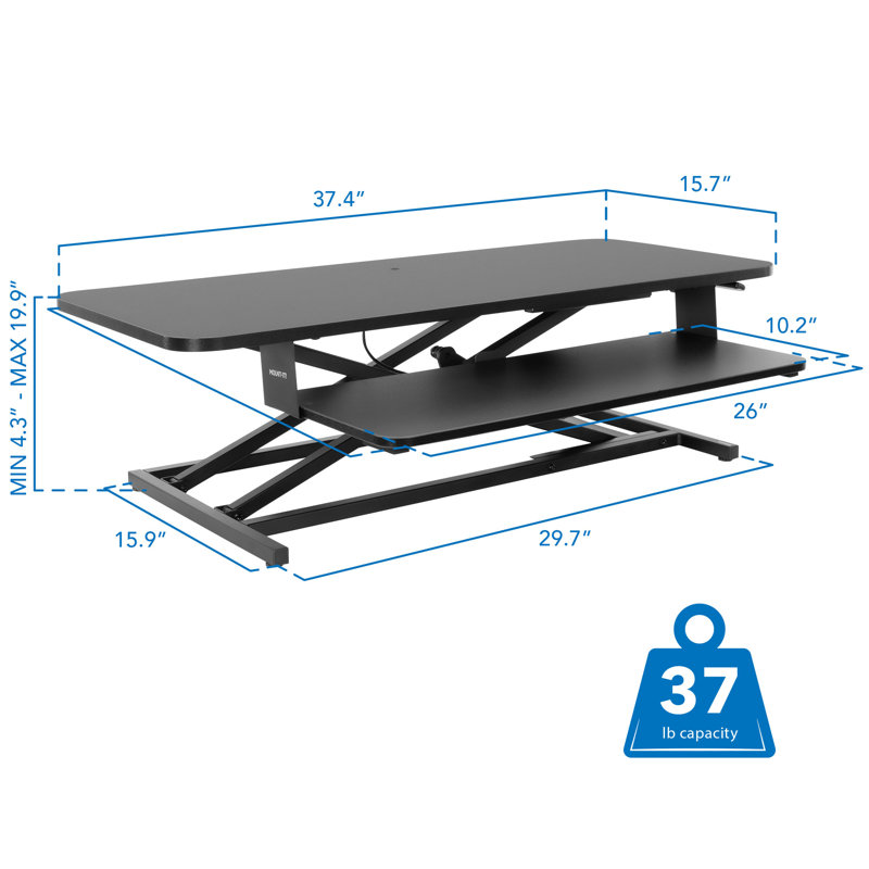 ErgoFlex Black Adjustable Standing Desk Converter, 37" Dual Monitor Capacity