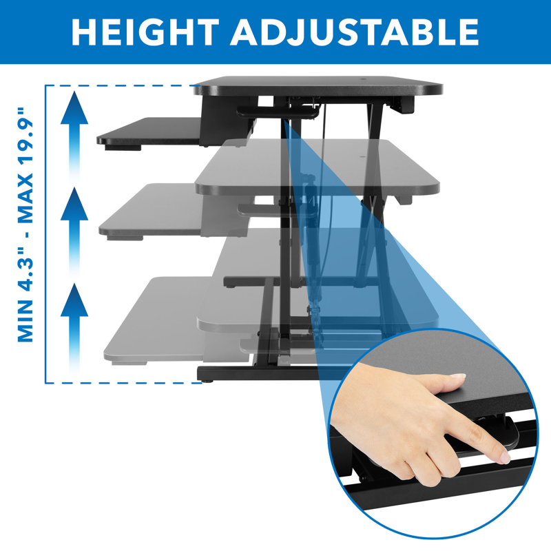 ErgoFlex Black Adjustable Standing Desk Converter, 37" Dual Monitor Capacity