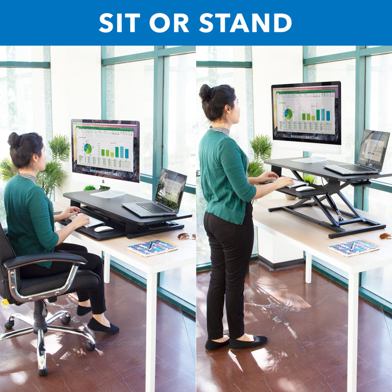 ErgoFlex Black Adjustable Standing Desk Converter, 37" Dual Monitor Capacity