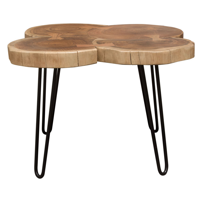 28" Square Natural Acacia & Black Metal Contemporary Coffee Table