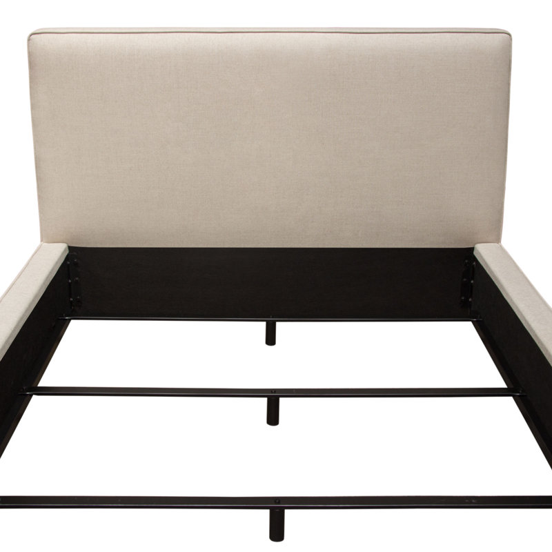 Contemporary Sand Fabric Low Profile Queen Bed with Wood and Metal Frame