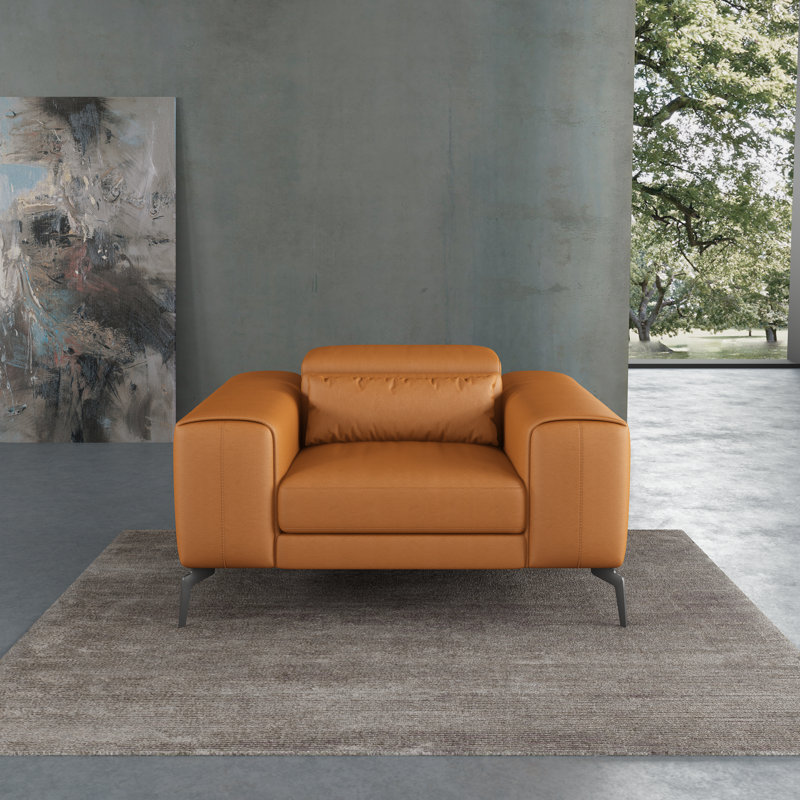 Gray Genuine Leather Modern Club Chair with Manufactured Wood Frame