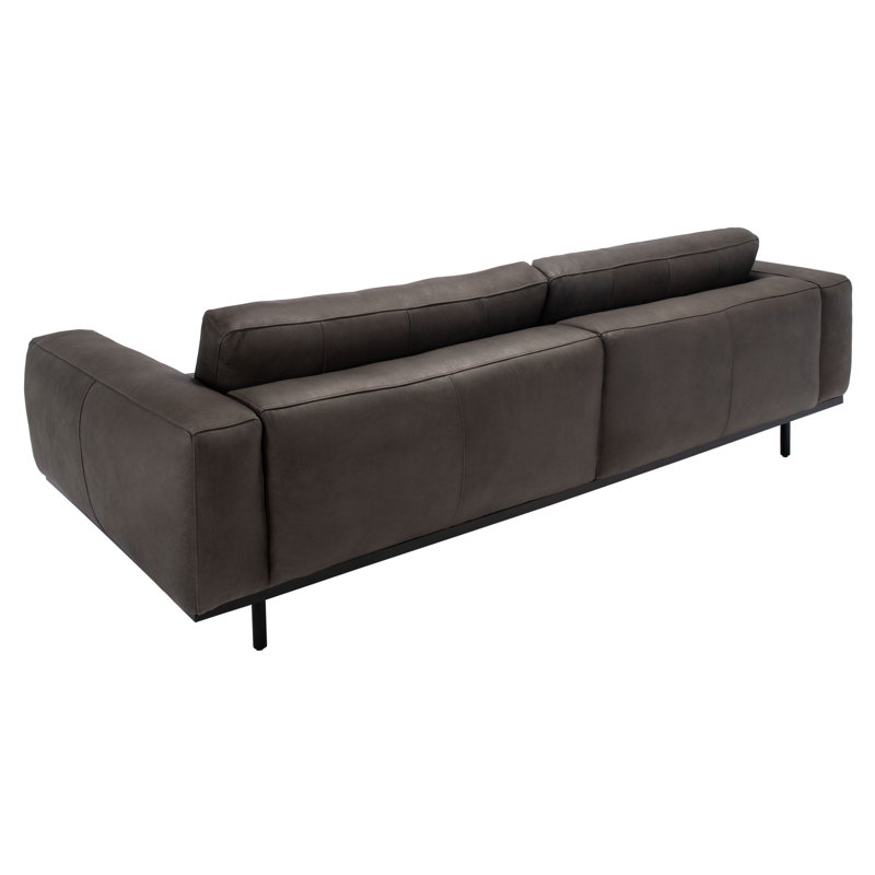 Graphite Black Leather Track Arm Sofa, 97"