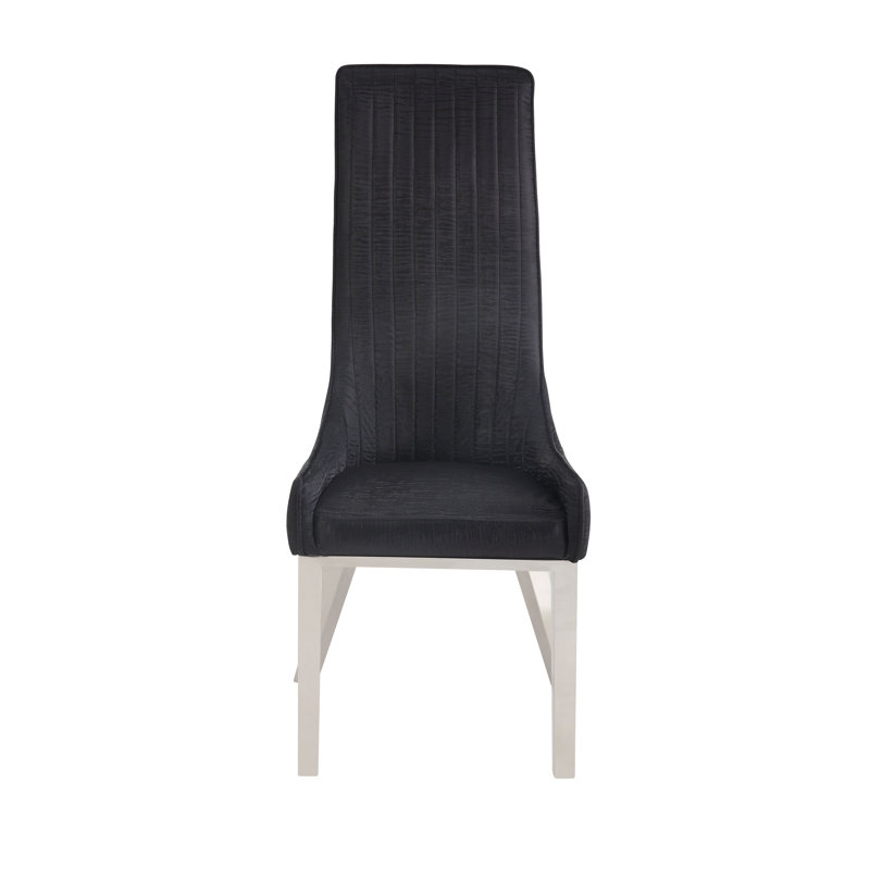 Gianna High Back Black Faux Leather Side Chair with Stainless Steel Legs