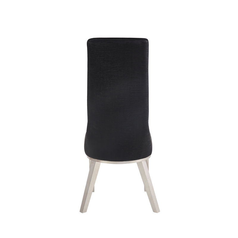 Gianna High Back Black Faux Leather Side Chair with Stainless Steel Legs