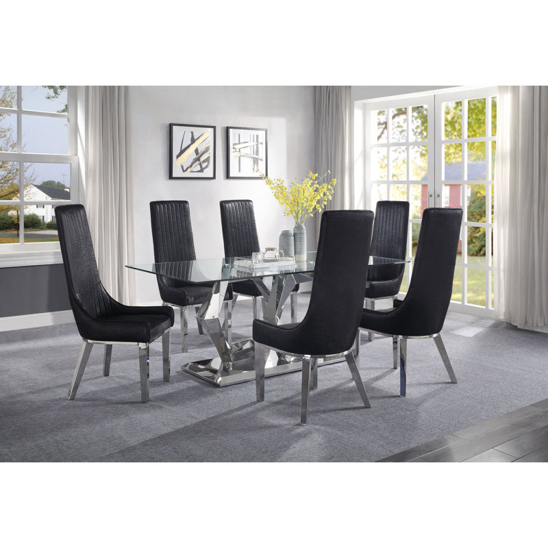 Gianna High Back Black Faux Leather Side Chair with Stainless Steel Legs