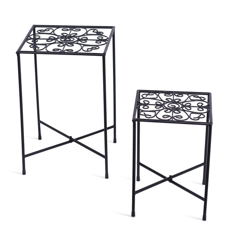 Black Iron Scroll Design Indoor Plant Stands, Set of 2