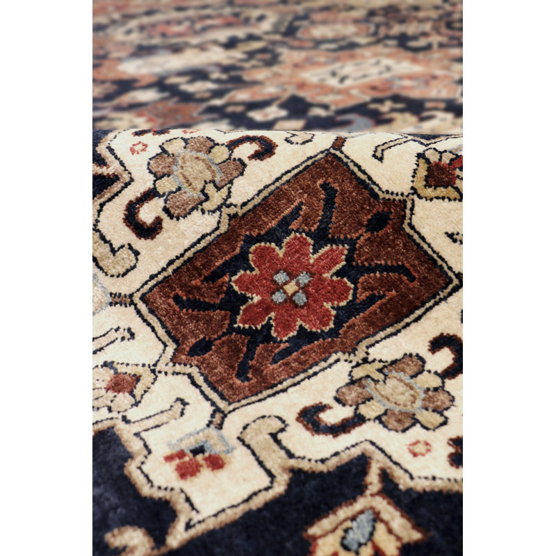 Elegant Karabakh 93" x 123" Hand-Knotted Wool Rug in Rust Red