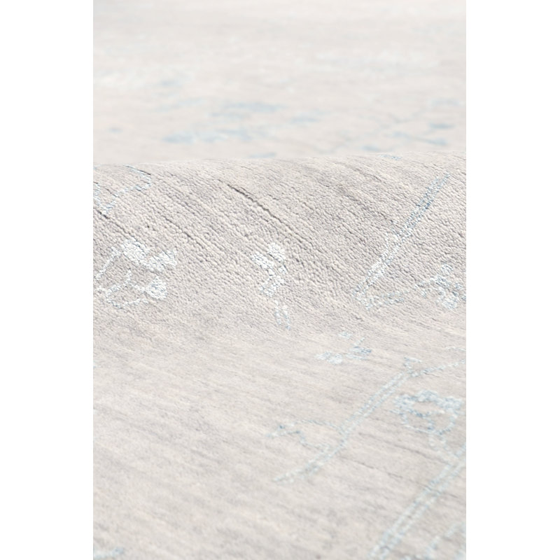 Handmade Blue Wool and Silk 10' x 13' Area Rug