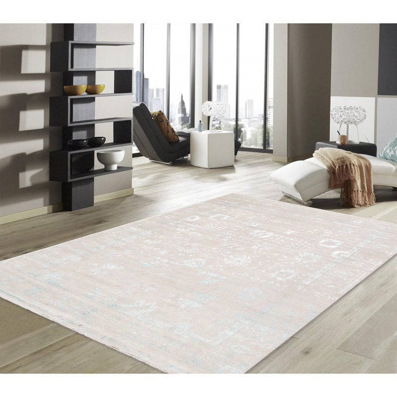 Handmade Blue Wool and Silk 10' x 13' Area Rug